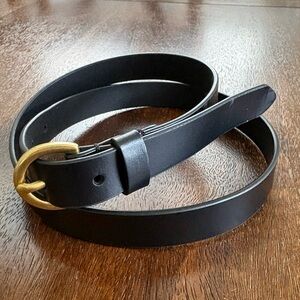 Ann Taylor Black Genuine Leather 1” Wide Belt Gold Buckle Women Size S CA57421